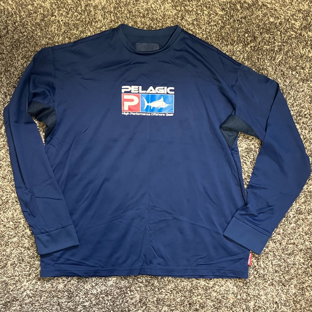 Pelagic Men’s Medium Blue High Performance AquaTek Long Sleeve Shirt Fishing